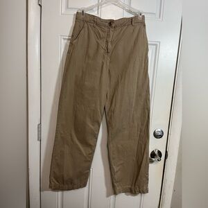 Zara Women’s Wide Leg Pants Khaki Beige Size 8 EUR 40 High Rise Casual Trousers